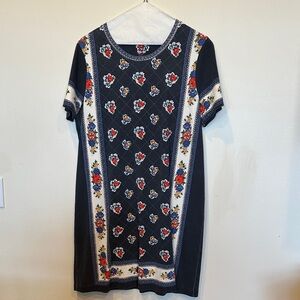 Tory Burch Navy Dress with Red Floral Design